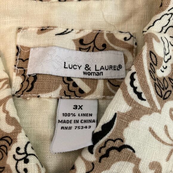 Lucy & Laurel Jacket Womens Sz 3X Brown Tan Floral Casual Button Up Linen - Picture 5 of 7
